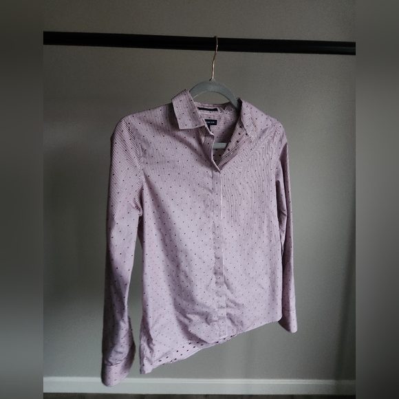 Lands' End 100% Cotton EUC No Iron Supima burgundy Red stripe Blouse size 4 - Picture 10 of 12